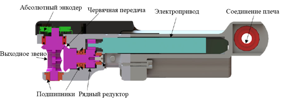 Конструкция в разрезе плечевого элемента робота для лапароэндоскопии